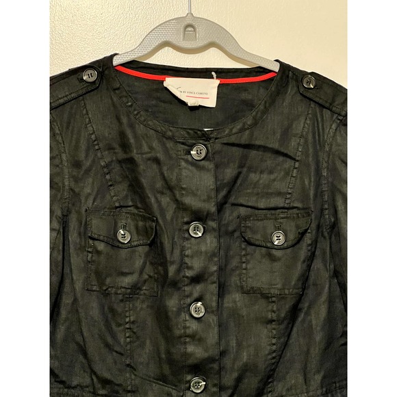 Two by Vince Camuto Black Linen 3/4 sleeve button down Jacket top size medium - Picture 4 of 7